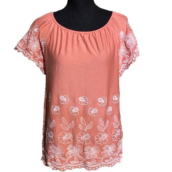 Fever Embroidered Boho Coral Top Women’s M Medium - Picture 1 of 8